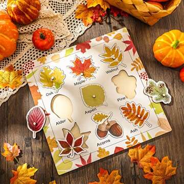 Leaf Wooden Jigsaw Puzzles Fall Leaf Puzzle with Knobs Educational Learning Stem Toys Thanksgiving Christmas Montessori Puzzle Preschool Educational