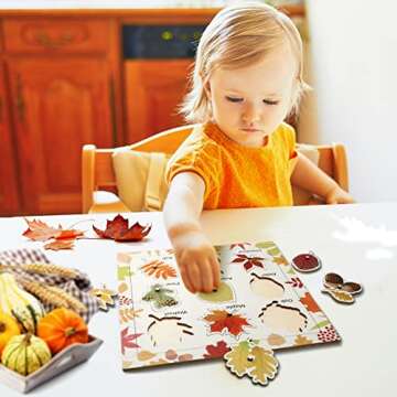 Leaf Wooden Jigsaw Puzzles Fall Leaf Puzzle with Knobs Educational Learning Stem Toys Thanksgiving Christmas Montessori Puzzle Preschool Educational
