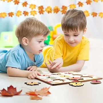Leaf Wooden Jigsaw Puzzles Fall Leaf Puzzle with Knobs Educational Learning Stem Toys Thanksgiving Christmas Montessori Puzzle Preschool Educational