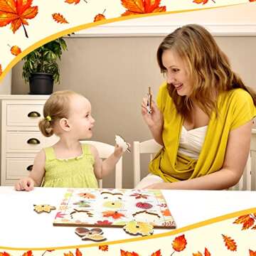 Leaf Wooden Jigsaw Puzzles Fall Leaf Puzzle with Knobs Educational Learning Stem Toys Thanksgiving Christmas Montessori Puzzle Preschool Educational