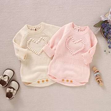 XIXIXIU Baby Cute Sweater Warm Knitted Bodysuit for Heart Print Spring Photography Comfy Romper Clothes Pink 0-3 Months