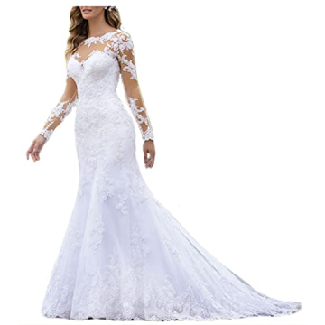 Fanciest Women's Long Sleeve Lace Wedding Dresses for Bride 2024 Mermaid White Wedding Gowns Bridal ...