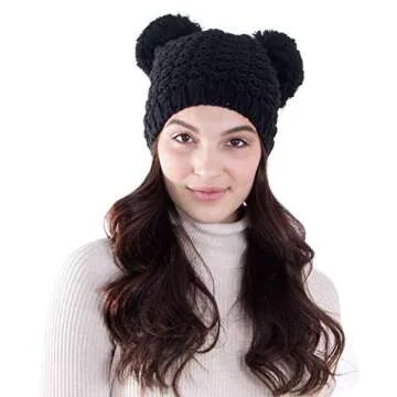 Stylish Women's Winter Knit Beanie with Double Poms