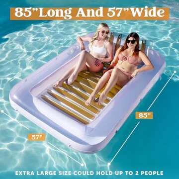 SLOOSH Inflatable Tanning Pool Lounger Float, 85" x 57" Extra Large Pool Floats Adult with Pillow, 4...