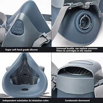 RANKSING Reusable Respirator 7502 with 2 Packs 2097, Half Facepiece Gas Mask for Dust/Organic Vapors...