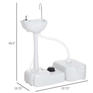 kleankin Portable Camping Sink, Handwashing Station Basin with 4.5 Gallon Tank, 6.3 Gallon Recovery Tank, Rolling Wheels & Soap Dispenser for RV, Outdoor Events, Gatherings, HDPE, White