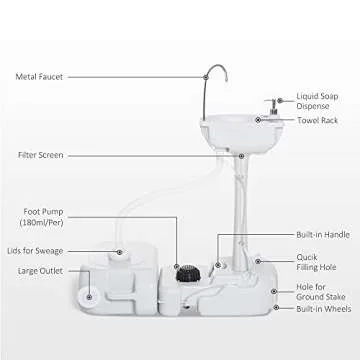 kleankin Portable Camping Sink, Handwashing Station Basin with 4.5 Gallon Tank, 6.3 Gallon Recovery Tank, Rolling Wheels & Soap Dispenser for RV, Outdoor Events, Gatherings, HDPE, White
