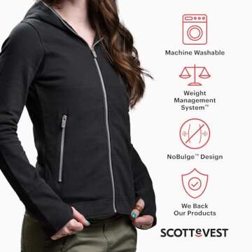 SCOTTeVEST Glow Hoodie for Women - 18 Hidden Pockets - Lightweight Zip Up Sweatshirt for Travel & Mo...