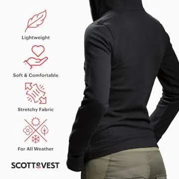 SCOTTeVEST Glow Hoodie for Women - 18 Hidden Pockets - Lightweight Zip Up Sweatshirt for Travel & More (Midnight, XL)