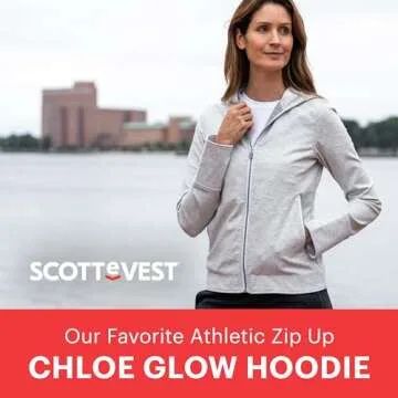 SCOTTeVEST Glow Hoodie for Women - 18 Hidden Pockets - Lightweight Zip Up Sweatshirt for Travel & More (Midnight, XL)