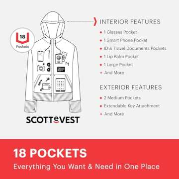 SCOTTeVEST Glow Hoodie for Women - 18 Hidden Pockets - Lightweight Zip Up Sweatshirt for Travel & More (Midnight, XL)