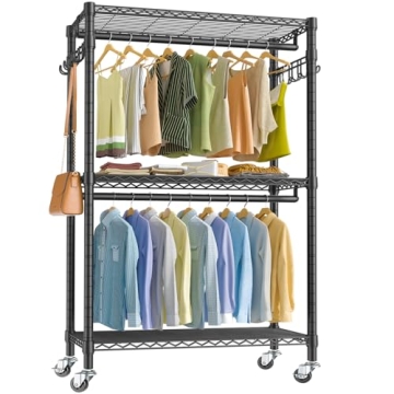 Durable V12 Rolling Garment Rack for Clothes Storage