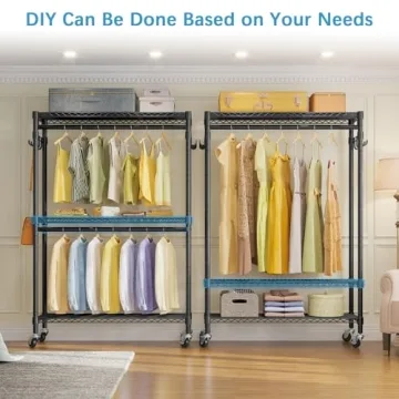 Durable V12 Rolling Garment Rack for Clothes Storage