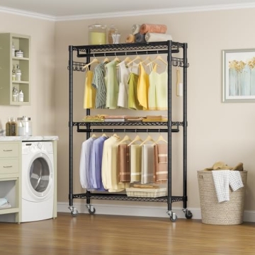 Durable V12 Rolling Garment Rack for Clothes Storage