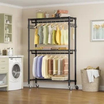 Durable V12 Rolling Garment Rack for Clothes Storage