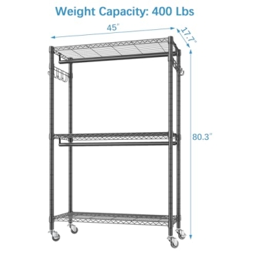 Durable V12 Rolling Garment Rack for Clothes Storage