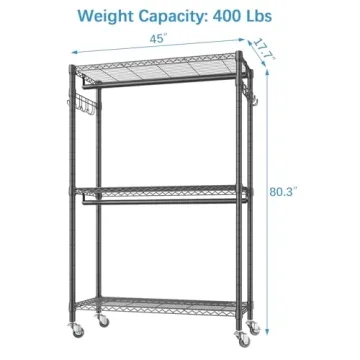 Durable V12 Rolling Garment Rack for Clothes Storage