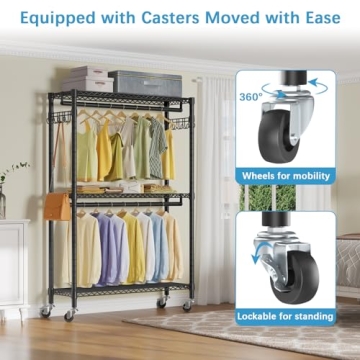 Durable V12 Rolling Garment Rack for Clothes Storage