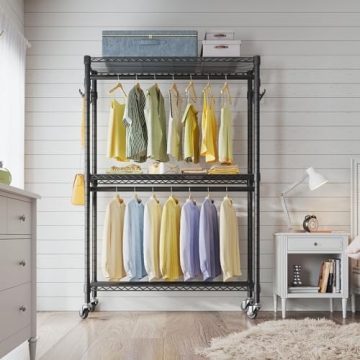 Durable V12 Rolling Garment Rack for Clothes Storage