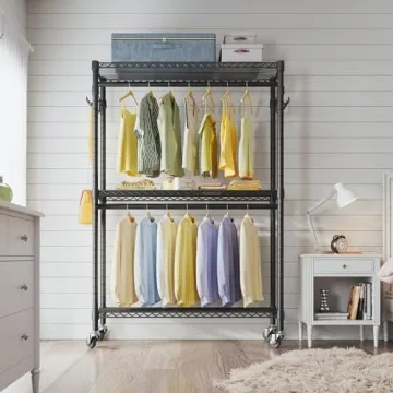 Durable V12 Rolling Garment Rack for Clothes Storage