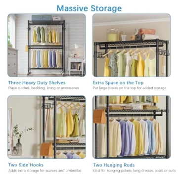 Durable V12 Rolling Garment Rack for Clothes Storage