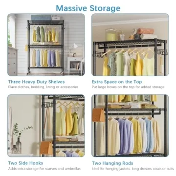 Durable V12 Rolling Garment Rack for Clothes Storage
