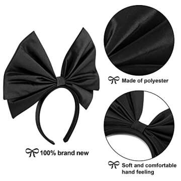 Ayliss Women Bow Headband Cute Big Bowknot Hair Hoop Halloween Cosplay Party Hairband Dress Headwear Custume Accessories (Black)