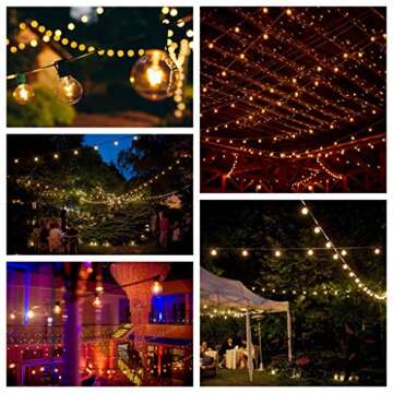 Hometown Evolution, Inc. 50 Foot Outdoor String Lights - Black Wire - 50 G50 Clear 2 Inch Globe Bulbs (+ 2 Free Spares) for Cafe Bistro Market Deck Porch and Party Lighting