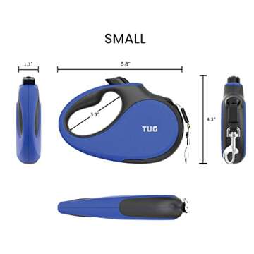 TUG 360° Tangle-Free Retractable Dog Leash with Anti-Slip Handle | 16 ft Strong Nylon Tape | One-Handed Brake, Pause, Lock (Small, Blue)