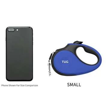 TUG 360° Tangle-Free Retractable Dog Leash with Anti-Slip Handle | 16 ft Strong Nylon Tape | One-Handed Brake, Pause, Lock (Small, Blue)
