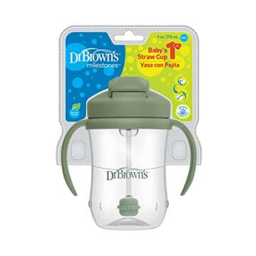 Dr. Brown's Milestones Baby's First Straw Cup Sippy Cup 6m+, 9oz Olive Green