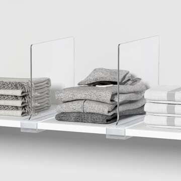 12 PCS Shelf Dividers for Closet Organization Acrylic Clear Closet Shelf Divider for Wooden Shelving Suitable for Wooden or Vertical Shelves Or Bedroom, Kitchen and Office