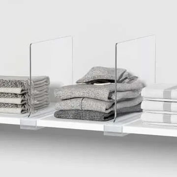 12 PCS Shelf Dividers for Closet Organization Acrylic Clear Closet Shelf Divider for Wooden Shelving Suitable for Wooden or Vertical Shelves Or Bedroom, Kitchen and Office