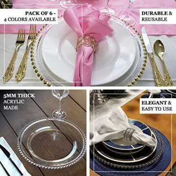 Tableclothsfactory 10 Pack | 10" White/Silver Beaded Rim Plastic Dinner Plates, Disposable Round Party Plates