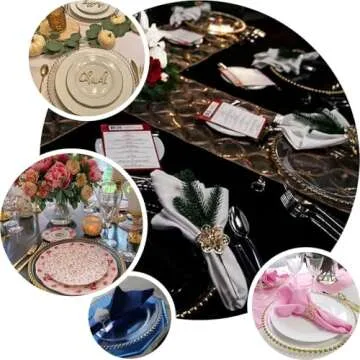 Tableclothsfactory 10 Pack | 10" White/Silver Beaded Rim Plastic Dinner Plates, Disposable Round Party Plates