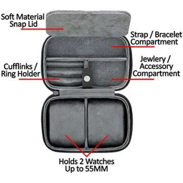 ROTHWELL 2 Watch Travel Case Storage Organizer for 2 Watches | Tough Portable Protection w/Zipper Fi...