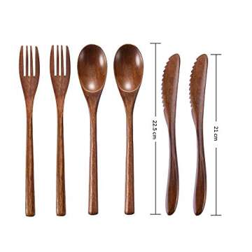 Wooden Spoon Fork Knife Eating Flatware Set Portable Utensil Set with Case, Reusable Wooden Cutlery ...