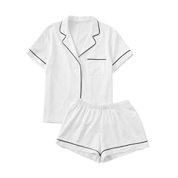 Floerns Women's Notch Collar Short Sleeve Pajama Set for Cozy Nights