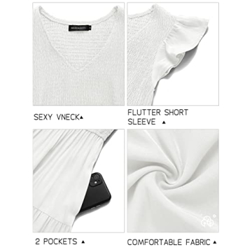 MEROKEETY Women's Summer V Neck Tiered Midi Dress with Pockets