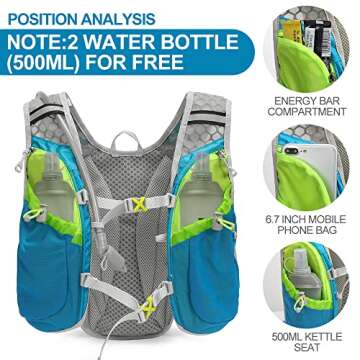 Hydration Pack Backpack，IX INOXTO Running Hydration Vest with 1.5L ( 50 oz) Water Bladder for Men Women，Lightweight Water Backpack for Hiking Cycling Climbing Camping (Blue)