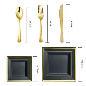 Elegant 125 Count Black Gold Plastic Plates Set for Events