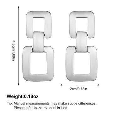 MUYAN Silver Geometric Link Drop Dangle Earrings for Women Trendy Square Earrings Brushed Silver Geometric Statement Earrings