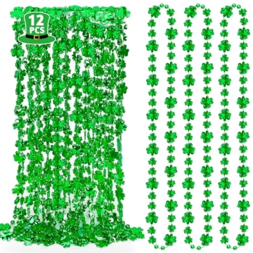 12PCS St Patricks Day Accessories, Shamrock Green Beads St. Patrick's Day Necklace, Irish Saint Patr...