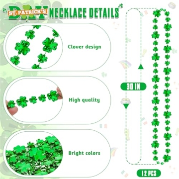 12PCS Shamrock Green Beads Necklace for St. Patrick's Day Festivities