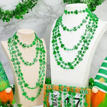 12PCS Shamrock Green Beads Necklace for St. Patrick's Day Festivities