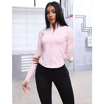 UANEO Workout Tops for Women Cropped Workout Jackets for Women Yoga Athletic Jacket (Pink-M)