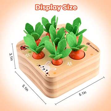 LITPRIN Montessori Size Wooden Toys for 1 2 3 Years Old Boys and Girls, Carrots Harvest Toy for Toddlers Age 1-2, Educational Toy Shape Size Sorting Puzzle Developmental Learning Gifts for Toddlers