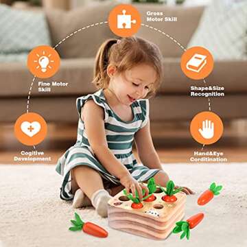 LITPRIN Montessori Size Wooden Toys for 1 2 3 Years Old Boys and Girls, Carrots Harvest Toy for Toddlers Age 1-2, Educational Toy Shape Size Sorting Puzzle Developmental Learning Gifts for Toddlers