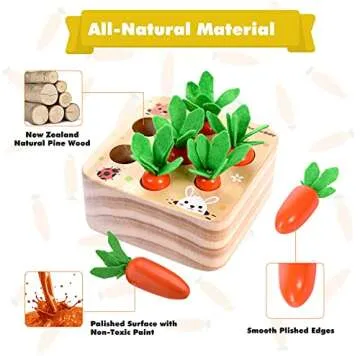 LITPRIN Montessori Size Wooden Toys for 1 2 3 Years Old Boys and Girls, Carrots Harvest Toy for Toddlers Age 1-2, Educational Toy Shape Size Sorting Puzzle Developmental Learning Gifts for Toddlers