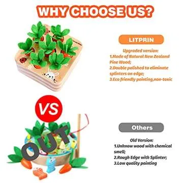 LITPRIN Montessori Size Wooden Toys for 1 2 3 Years Old Boys and Girls, Carrots Harvest Toy for Toddlers Age 1-2, Educational Toy Shape Size Sorting Puzzle Developmental Learning Gifts for Toddlers